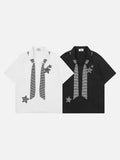 Short-sleeved collared shirt with star appliqués