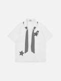 Short-sleeved collared shirt with star appliqués