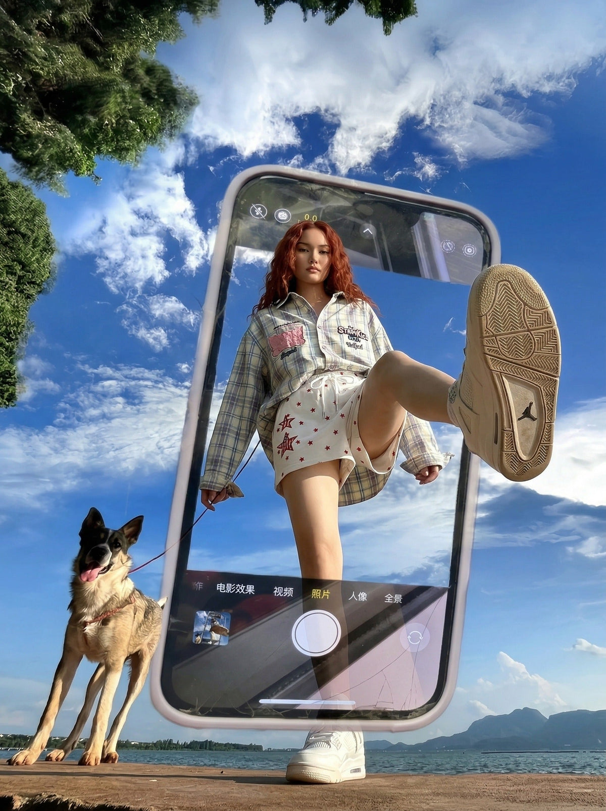 DAXUEN Women's casual shorts with star prints and embroidery — model photo