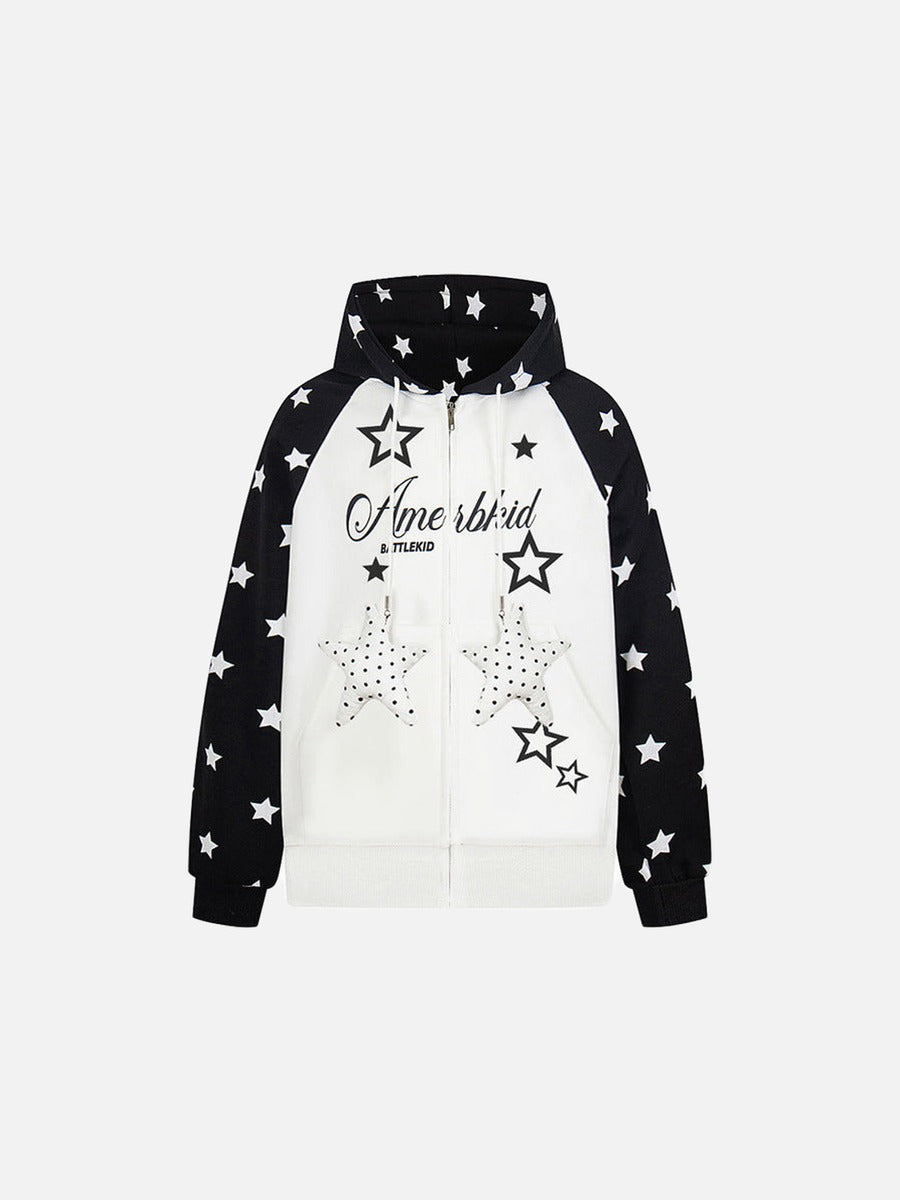 DAXUEN Colour-blocked full-zip hoodie with star graphics