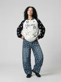 DAXUEN Colour-blocked full-zip hoodie with star graphics — model photo