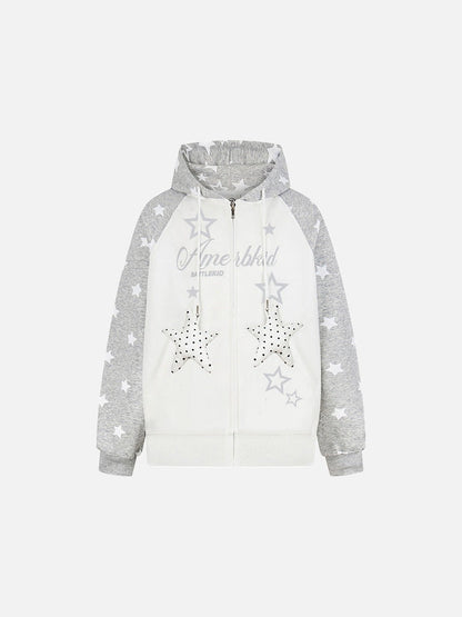 DAXUEN Colour-blocked full-zip hoodie with star graphics