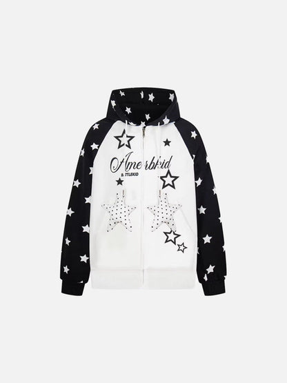 DAXUEN Colour-blocked full-zip hoodie with star graphics