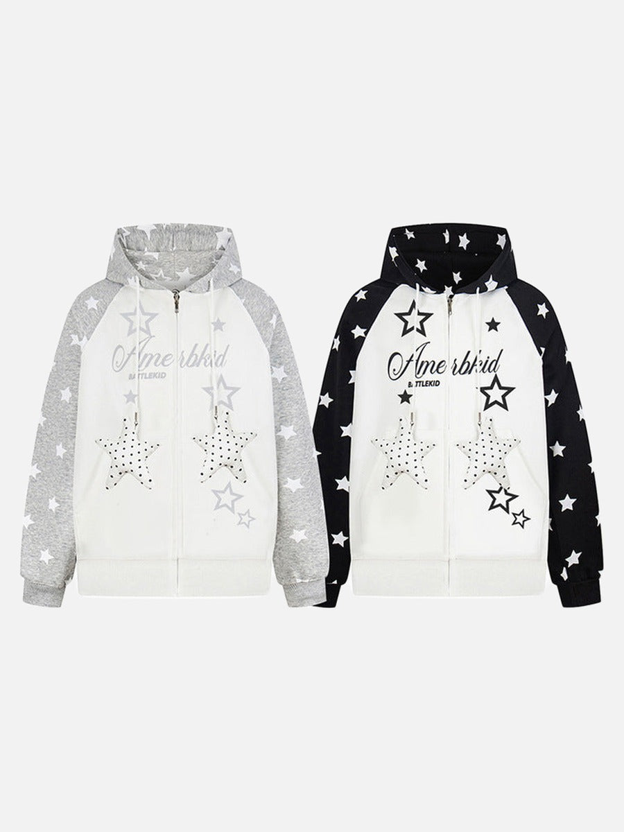 DAXUEN Colour-blocked full-zip hoodie with star graphics