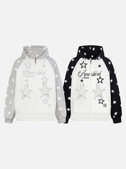 DAXUEN Colour-blocked full-zip hoodie with star graphics