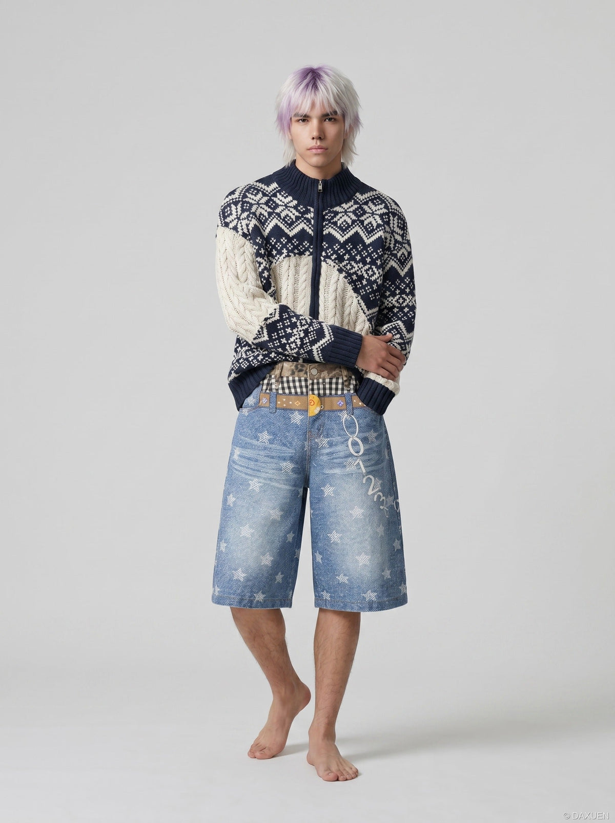 DAXUEN High-waisted wide-leg shorts with digital print — model photo