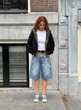DAXUEN High-waisted wide-leg shorts with digital print — model photo