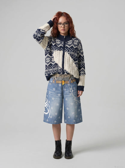 DAXUEN High-waisted wide-leg shorts with digital print — model photo