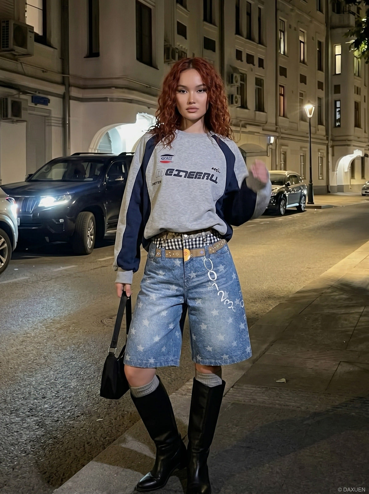 DAXUEN High-waisted wide-leg shorts with digital print — model photo