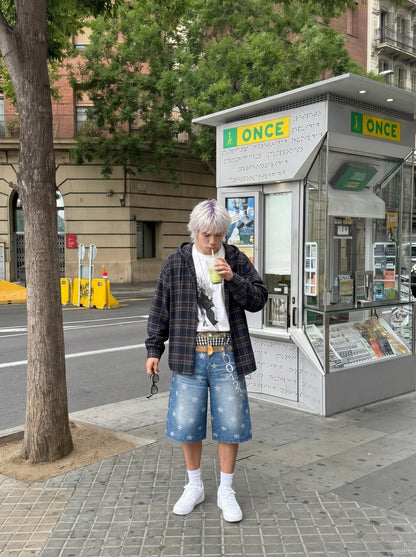 DAXUEN High-waisted wide-leg shorts with digital print — model photo