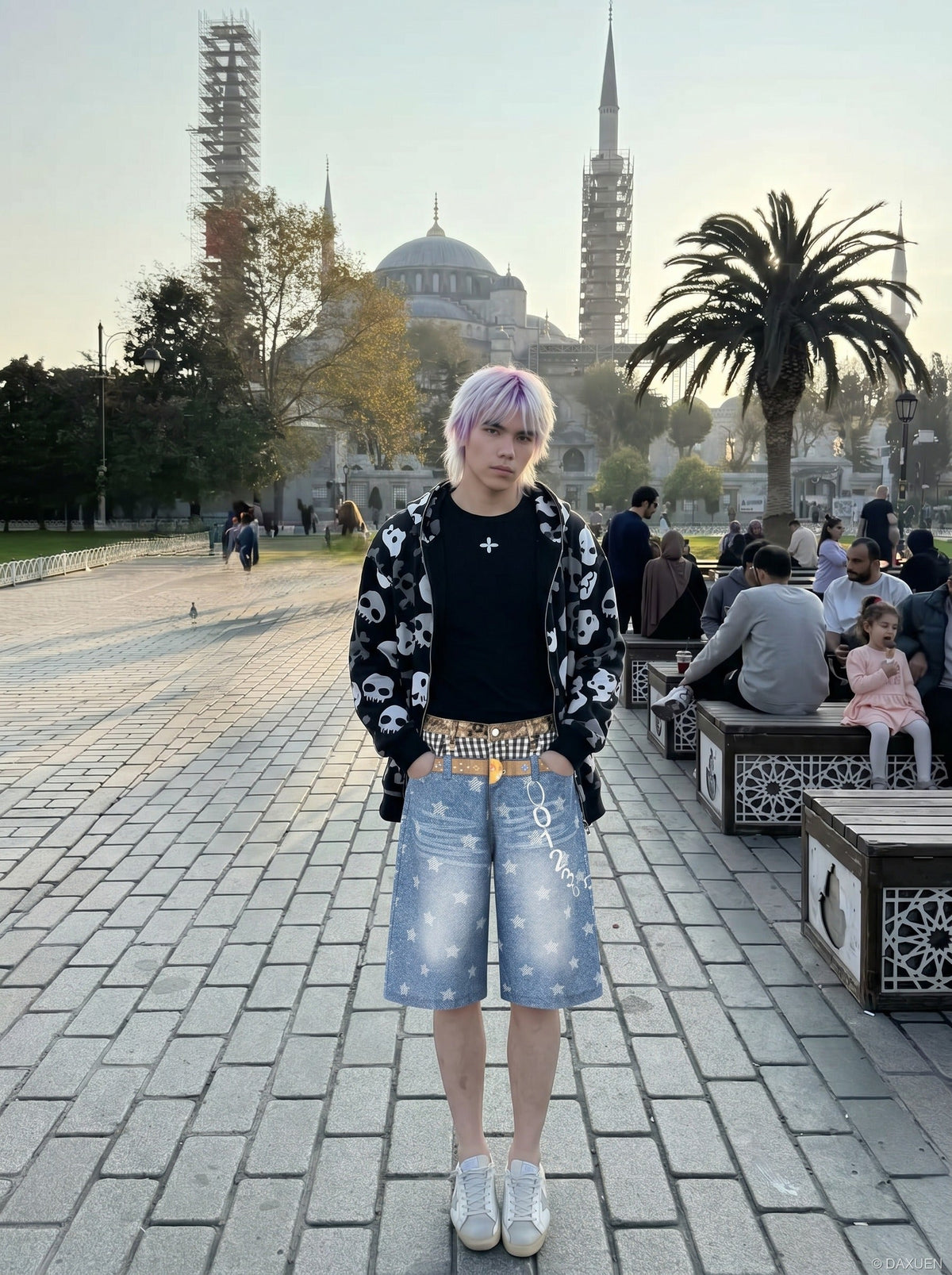 DAXUEN High-waisted wide-leg shorts with digital print — model photo