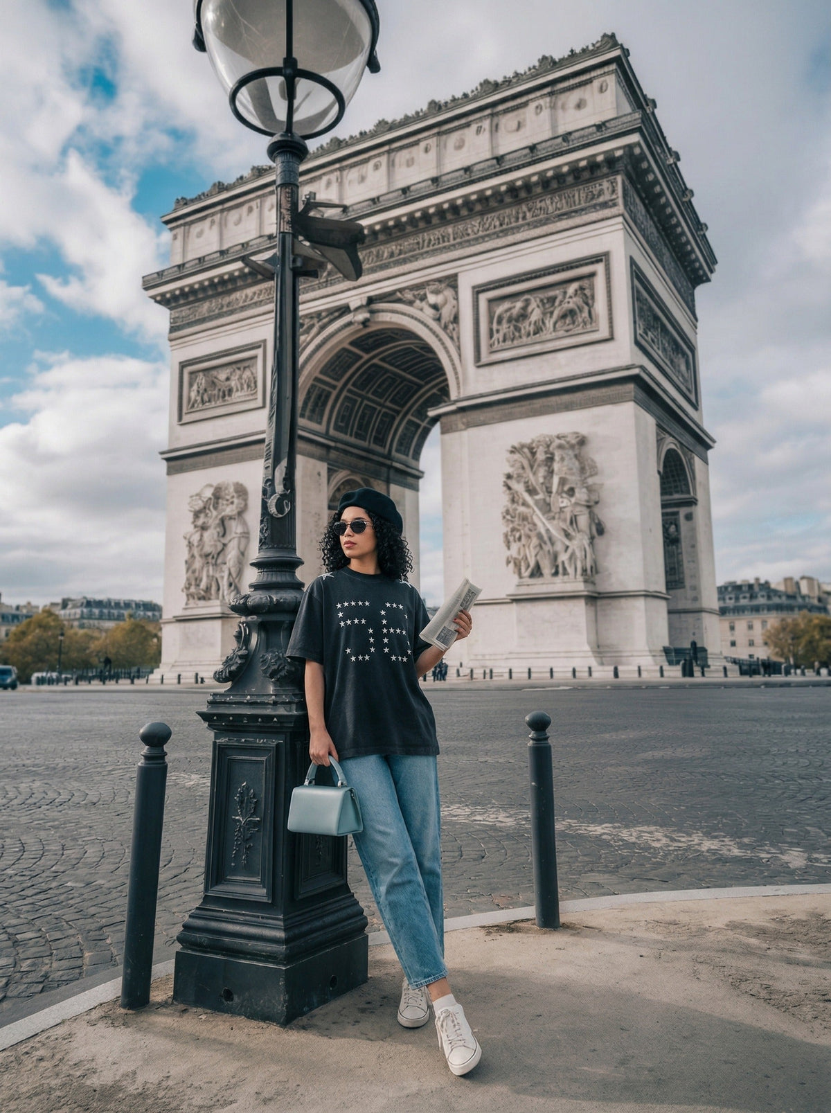 DAXUEN Oversized short-sleeved T-shirt with star graphics — model photo
