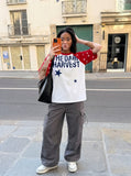 DAXUEN Star-Studded Raglan Sleeve T-Shirt | DAXUEN — model photo