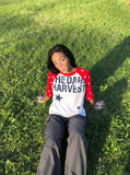 DAXUEN Star-Studded Raglan Sleeve T-Shirt | DAXUEN — model photo