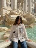 DAXUEN Loose-fitting long-sleeved collared shirt with star graphics — model photo