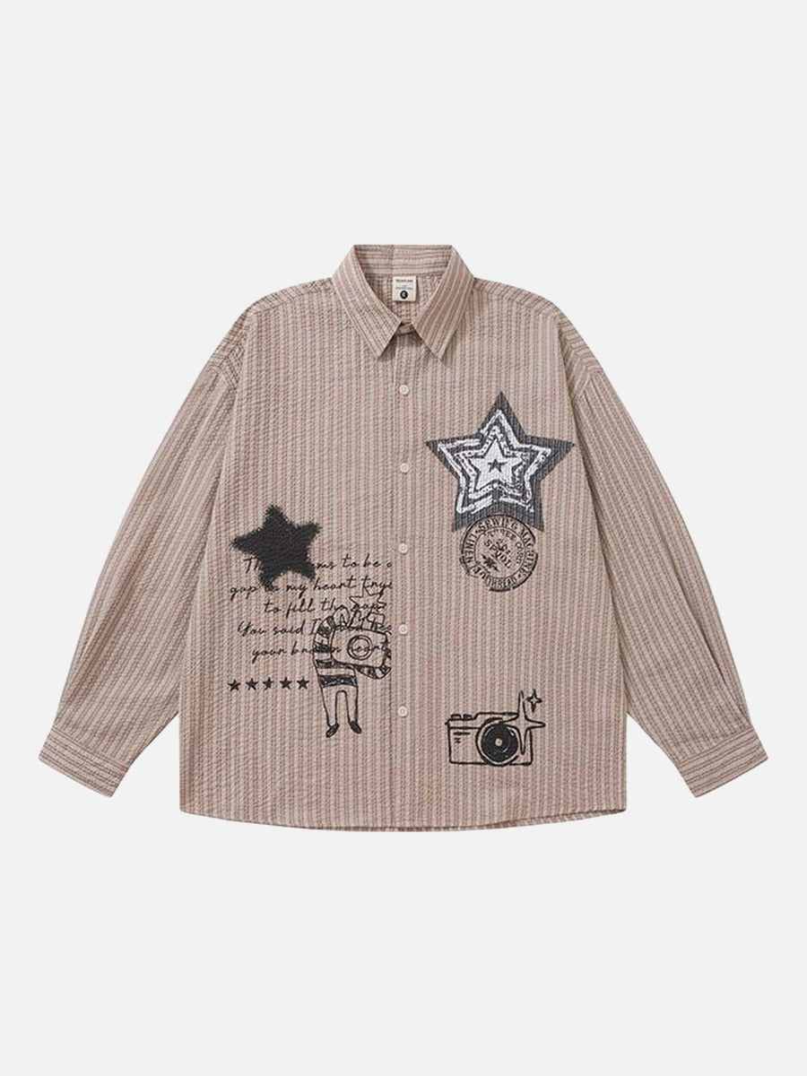 DAXUEN Loose-fitting long-sleeved collared shirt with star graphics