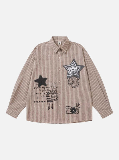 DAXUEN Loose-fitting long-sleeved collared shirt with star graphics
