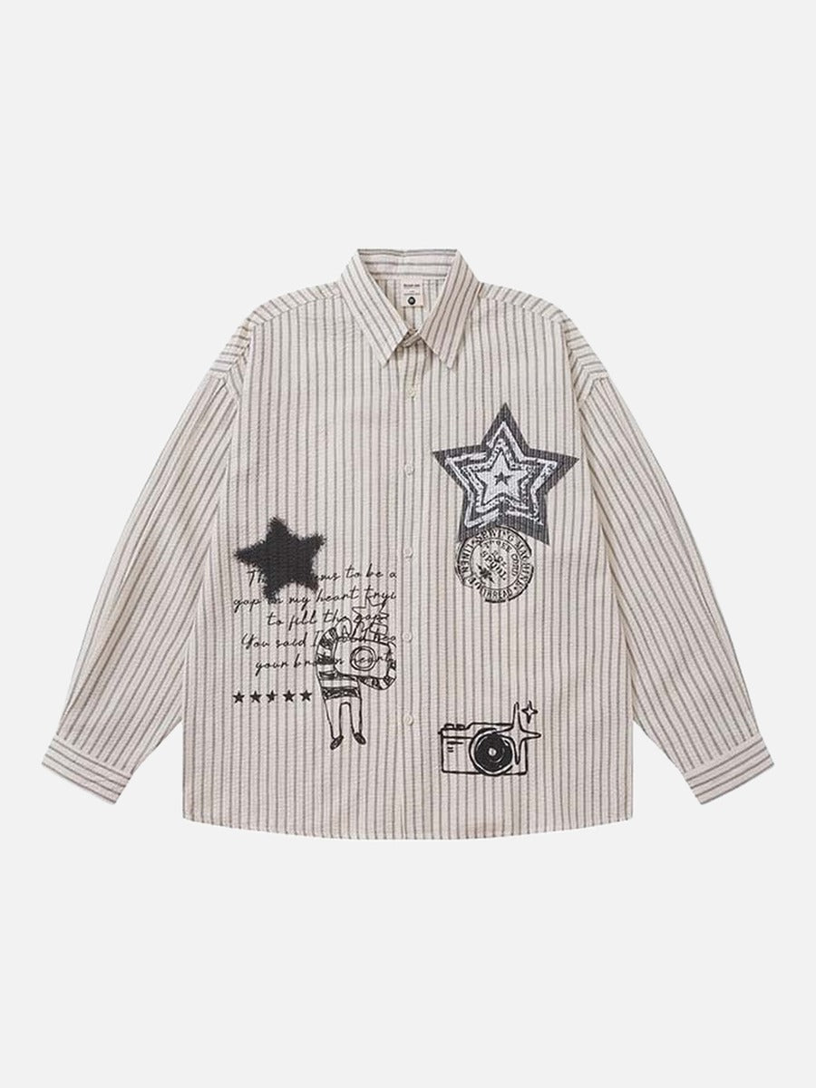 DAXUEN Loose-fitting long-sleeved collared shirt with star graphics