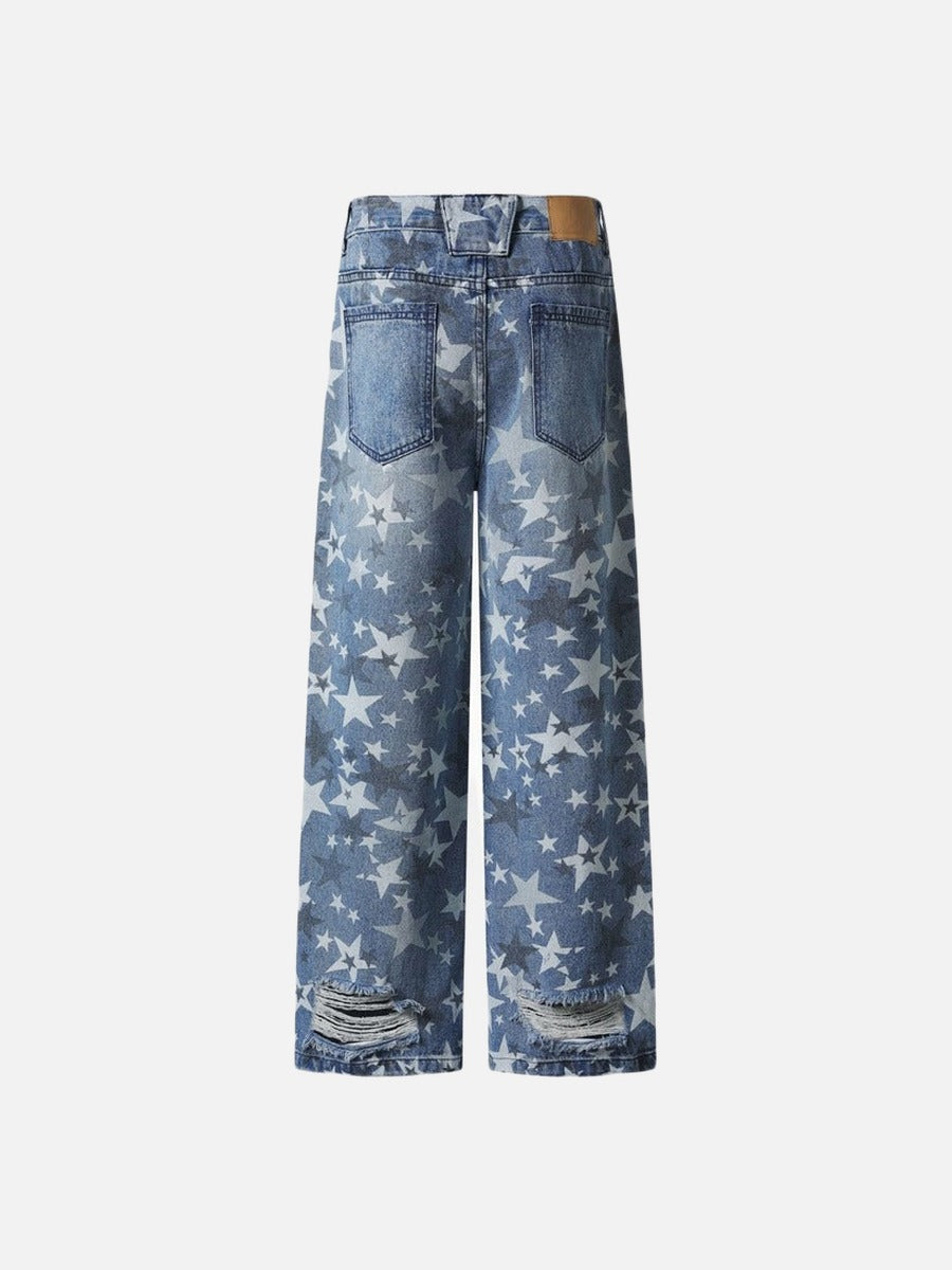 DAXUEN Wide-leg denim jeans with star print and distressed details