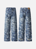 DAXUEN Wide-leg denim jeans with star print and distressed details
