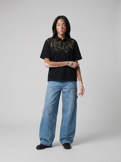DAXUEN Short-sleeved polo shirt with star embroidery — model photo