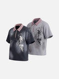 DAXUEN dark grey starburst graphic polo shirt
