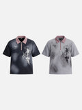 DAXUEN dark grey starburst graphic polo shirt