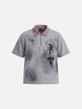 DAXUEN dark grey starburst graphic polo shirt