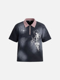 DAXUEN dark grey starburst graphic polo shirt