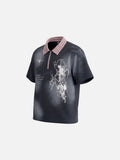 DAXUEN dark grey starburst graphic polo shirt
