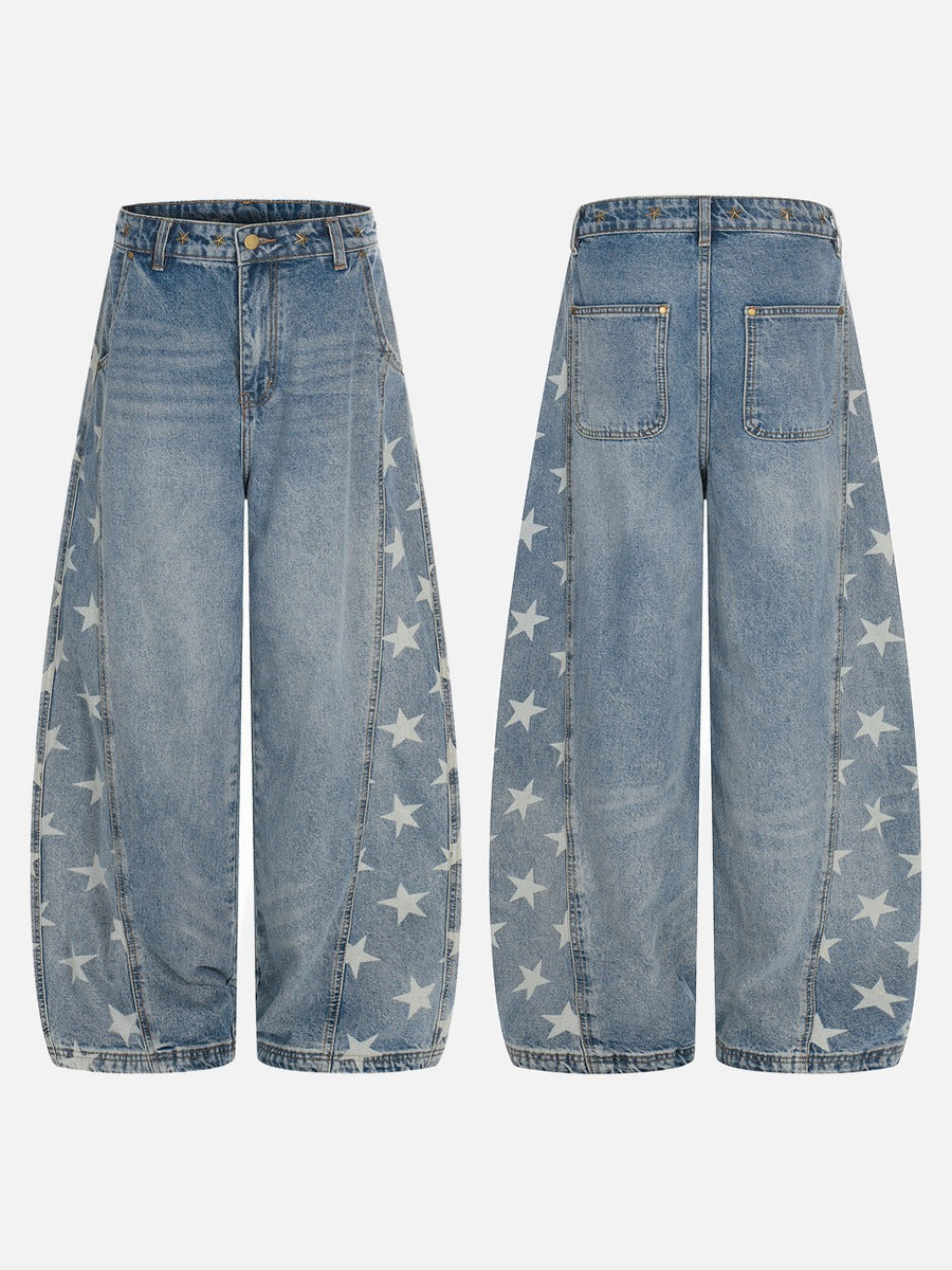 DAXUEN High-waisted wide-leg denim jeans with star prints