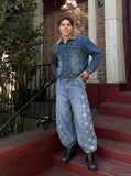 DAXUEN High-waisted wide-leg denim jeans with star prints — model photo
