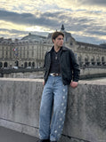 DAXUEN High-waisted wide-leg denim jeans with star prints — model photo