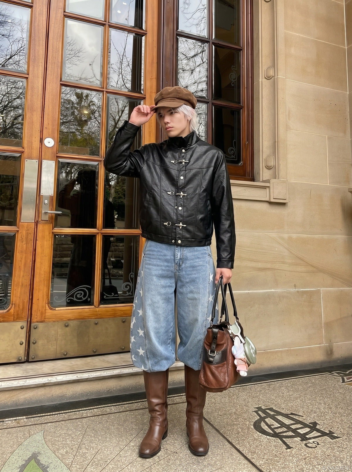 DAXUEN High-waisted wide-leg denim jeans with star prints — model photo