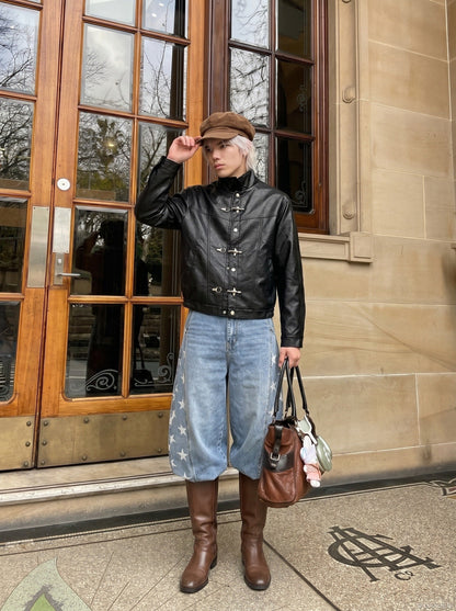 DAXUEN High-waisted wide-leg denim jeans with star prints — model photo