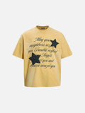 DAXUEN Oversized short-sleeved T-shirt with graphic text and star patches