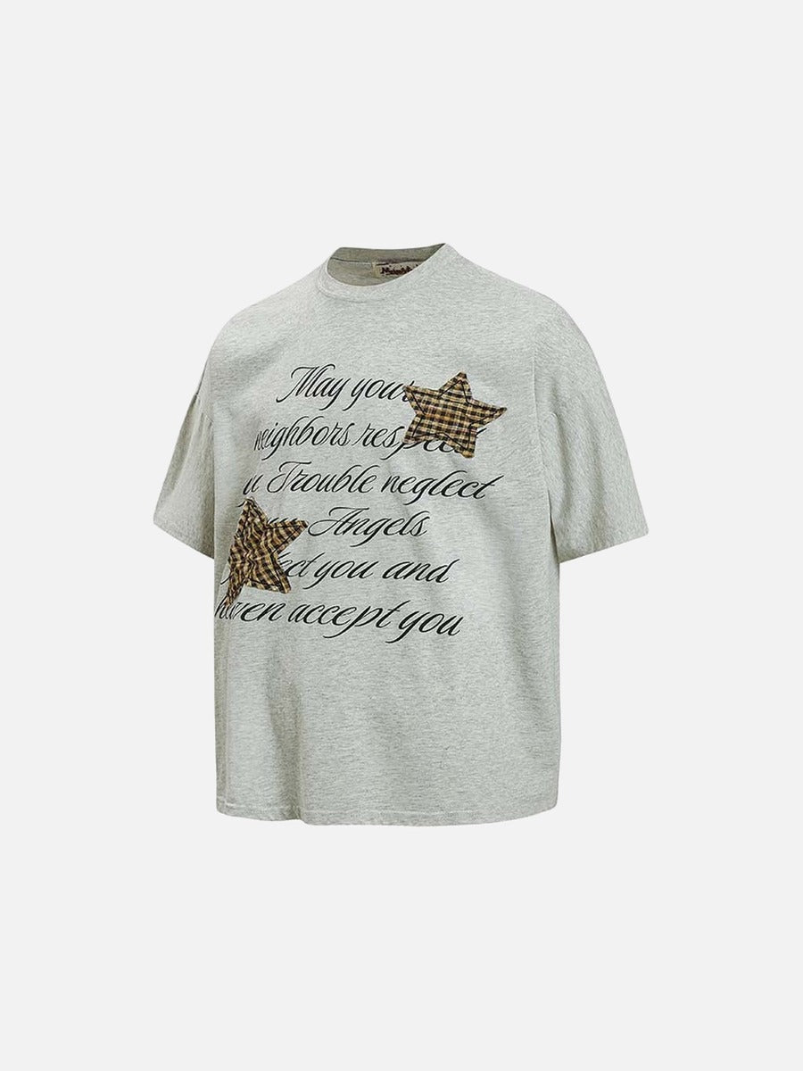 DAXUEN Oversized short-sleeved T-shirt with graphic text and star patches