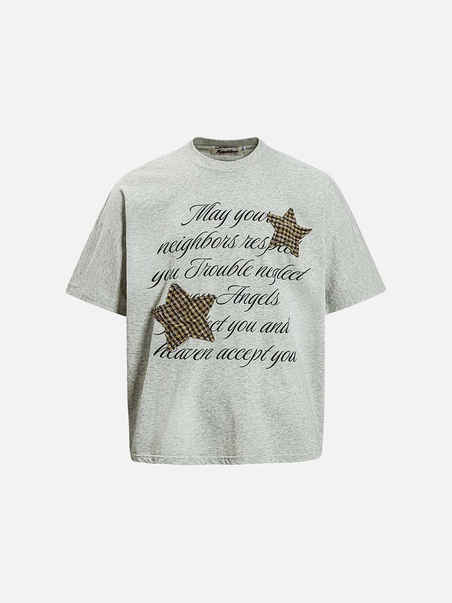 DAXUEN Oversized short-sleeved T-shirt with graphic text and star patches