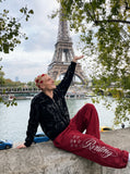 DAXUEN black wide-leg sweatpants with star embroidery — model photo