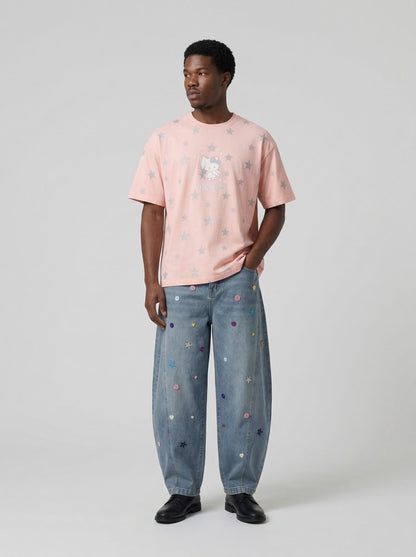 DAXUEN Starry graphic crew neck T-shirt — model photo