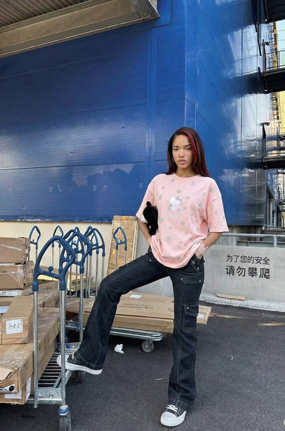DAXUEN Starry graphic crew neck T-shirt — model photo