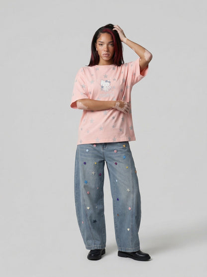 DAXUEN Starry graphic crew neck T-shirt — model photo