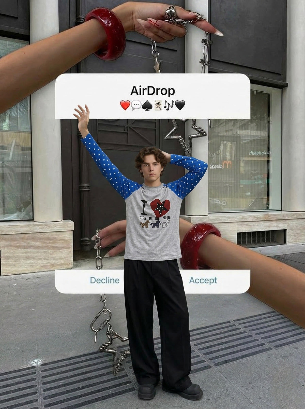 DAXUEN Starry Heart Raglan Long-Sleeve T-Shirt — model photo