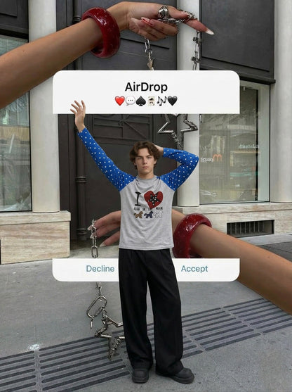 DAXUEN Starry Heart Raglan Long-Sleeve T-Shirt — model photo
