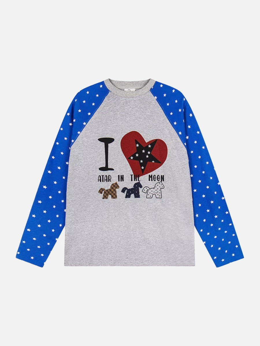 DAXUEN Starry Heart Raglan Long-Sleeve T-Shirt