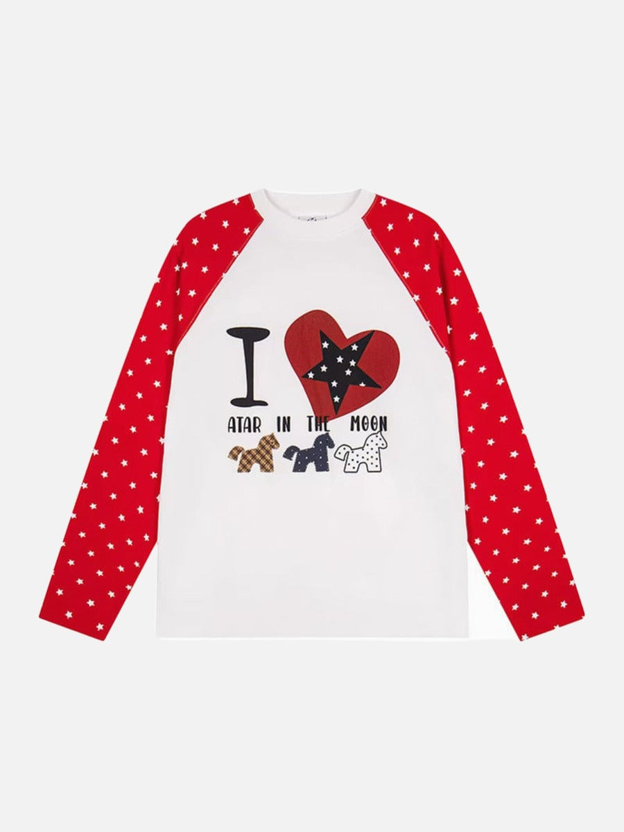 DAXUEN Starry Heart Raglan Long-Sleeve T-Shirt