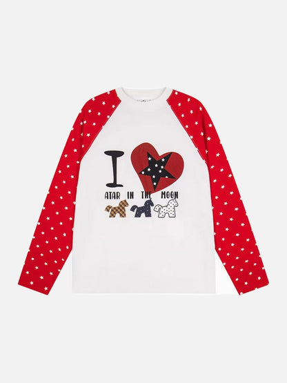 DAXUEN Starry Heart Raglan Long-Sleeve T-Shirt