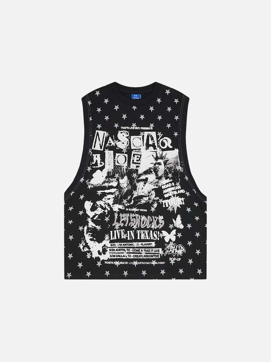 DAXUEN Layered top featuring graphic print vest over t-shirt
