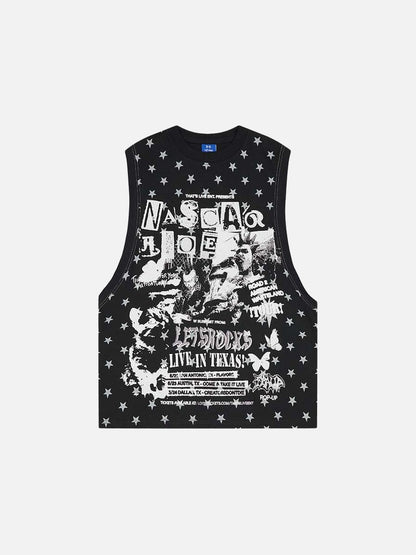 DAXUEN Layered top featuring graphic print vest over t-shirt