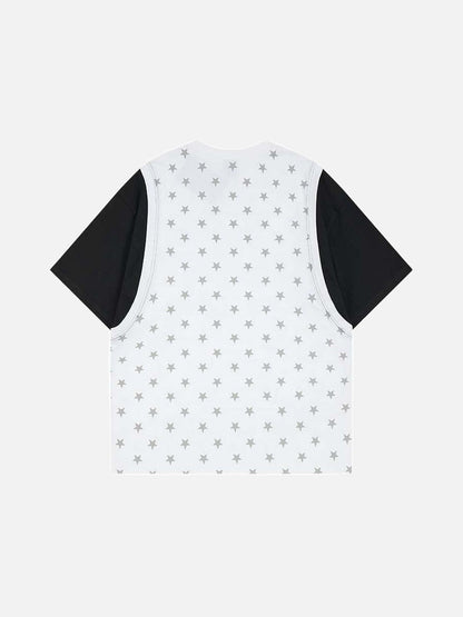 DAXUEN Layered top featuring graphic print vest over t-shirt
